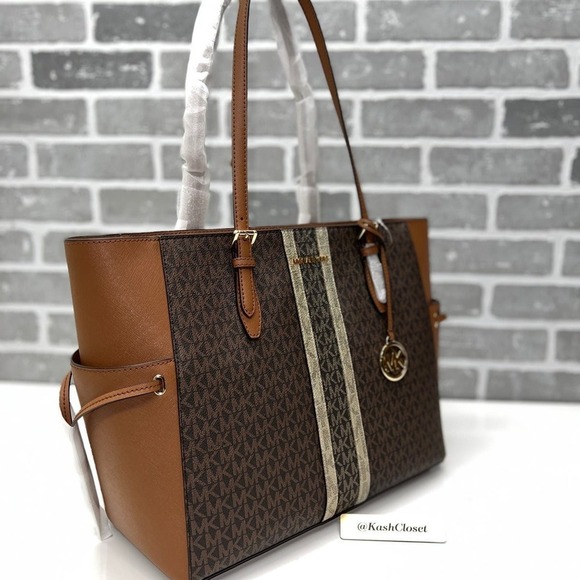 Michael Kors Gilly Tote Large Color Block Leather MK Logo Tote Bag Luggage Multi - Picture 2 of 11